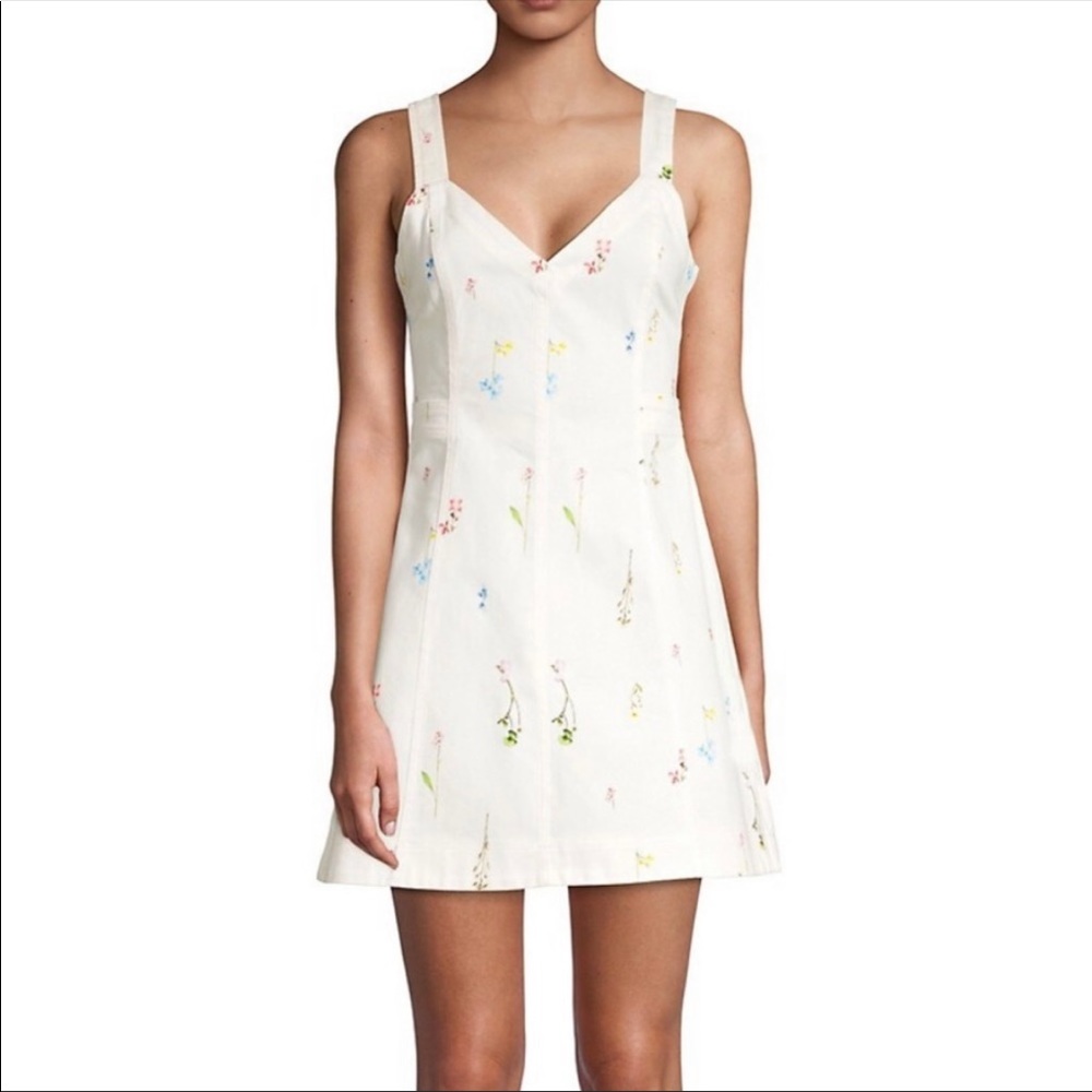 Parker Vara floral white denim tie-back mini dress size 8